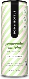 Pop & Bottle Peppermint Matcha Oat Milk Latte - Organic Canned Oatmilk Matcha, Green Tea Latte, Dairy Free, Creamy & Lightly Sweetened, No Refined Sugar, Holiday Edition - 8 fl oz (Pack of 12)