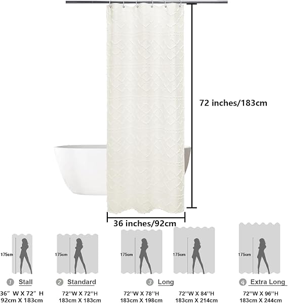Lecloud Beige Small Shower Curtain 36 W x 72 L, Modern Tufted Plaid Striped Stall Size Bathroom Restroom Decor, Farmhouse Clip Jacquard Textured Narrow Cloth Shower Curtain
