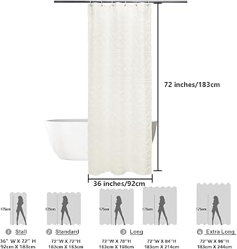 Lecloud Beige Small Shower Curtain 36 W x 72 L, Modern Tufted Plaid Striped Stall Size Bathroom Restroom Decor, Farmhouse Clip Jacquard Textured Narrow Cloth Shower Curtain