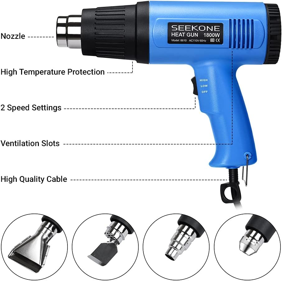 Buy Seekone Heat Gun 1800w Heavy Duty Hot Air Gun Kit With 572 1112 Dual Temperature Settings And 4 Nozzles For Shrinking Pvc Stripping Paint Crafts Online In Turkey B0ysd26s