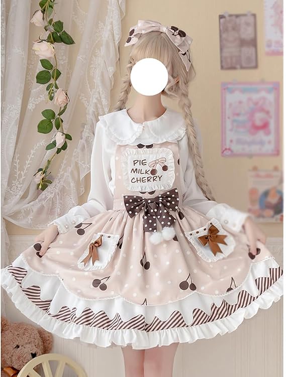 Sweet Lolita Dress Japanese Style JSK Dress Ruffle Hem Kawaii Sleeve Dress Sweet Long Sleeve Shirt for Women