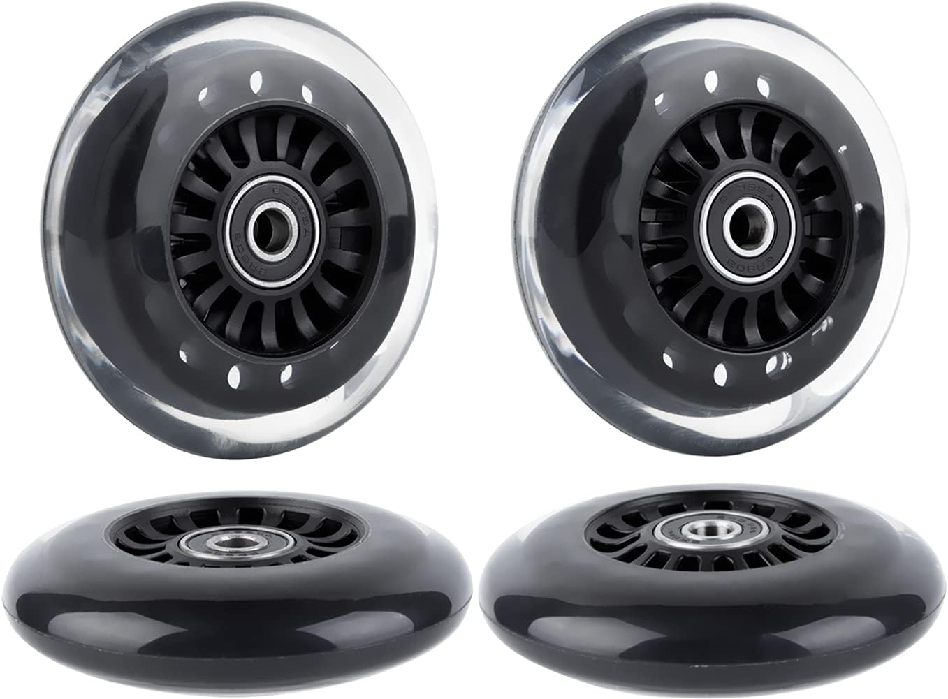 Ride on Swing Twist Wiggle Car Polyurethane Replacement Wheels w/Bearings ABEC-9 (2 Front Wheels with Convex Hub, 2 Rear Wheels with Concave Hub) (Black)