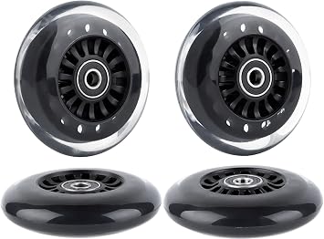 Wiggle Car Replacement Wheels w/Bearings ABEC-9, 4-Piece Set Black | 2 Front Wheels with Convex Hubs, 2 Rear Wheels with Concave Hubs Compatible with Ride-On Toys, Swing-and-Twist Cars, etc