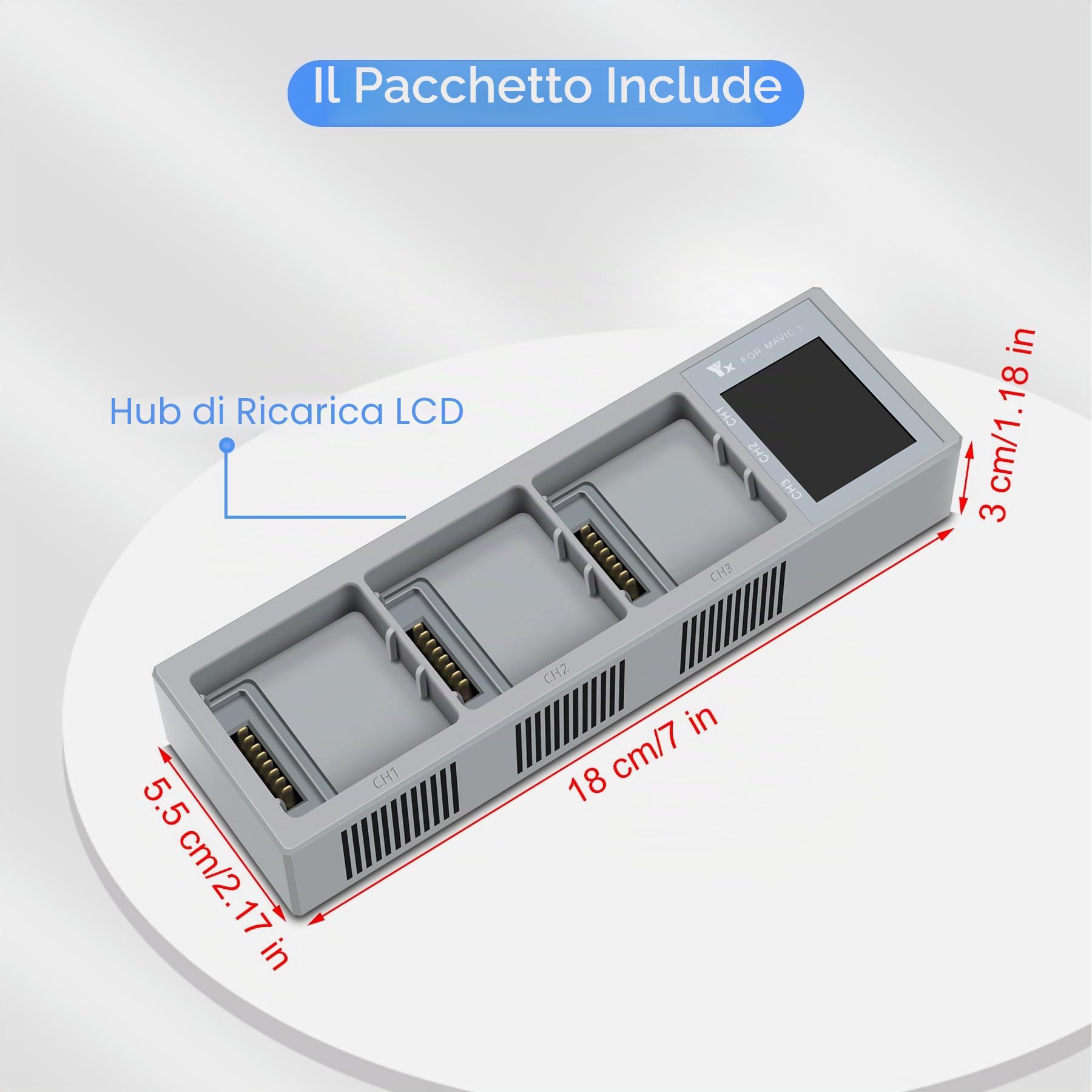 Hub di ricarica della batteria per DJI Mavic 3,Mavic 3 Pro/Classic/Cine Drone,Caricabatteria 3 in 1 con accessori per display di carica