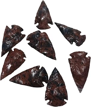 5 PCS Mahogany Obsidian Arrowhead, Natural Crystal and Healing Stone Flint Rock Arrowhead 2 inch