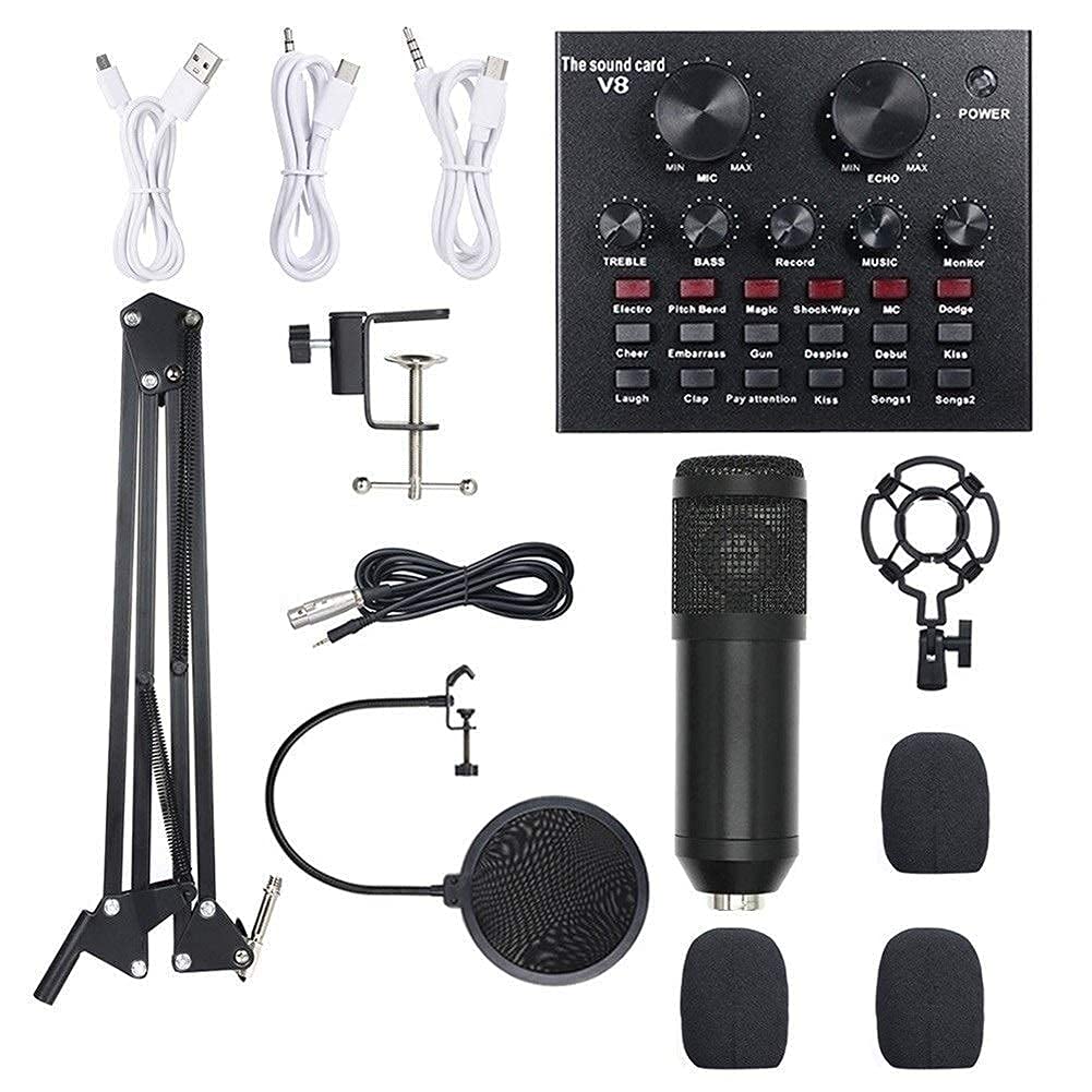 Kit Carte Son Live Multifonction + Microphone Kit de Microphone à condensateur d'enregistrement de Transmission à Suspension Microphones vocaux