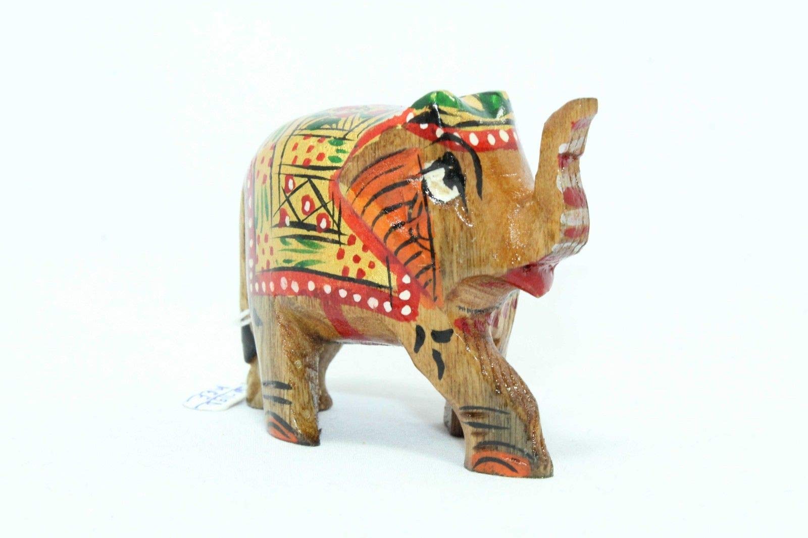 Éléphant en bois sculpté main Rajasthan Gems : statuette déco ethnique indienne