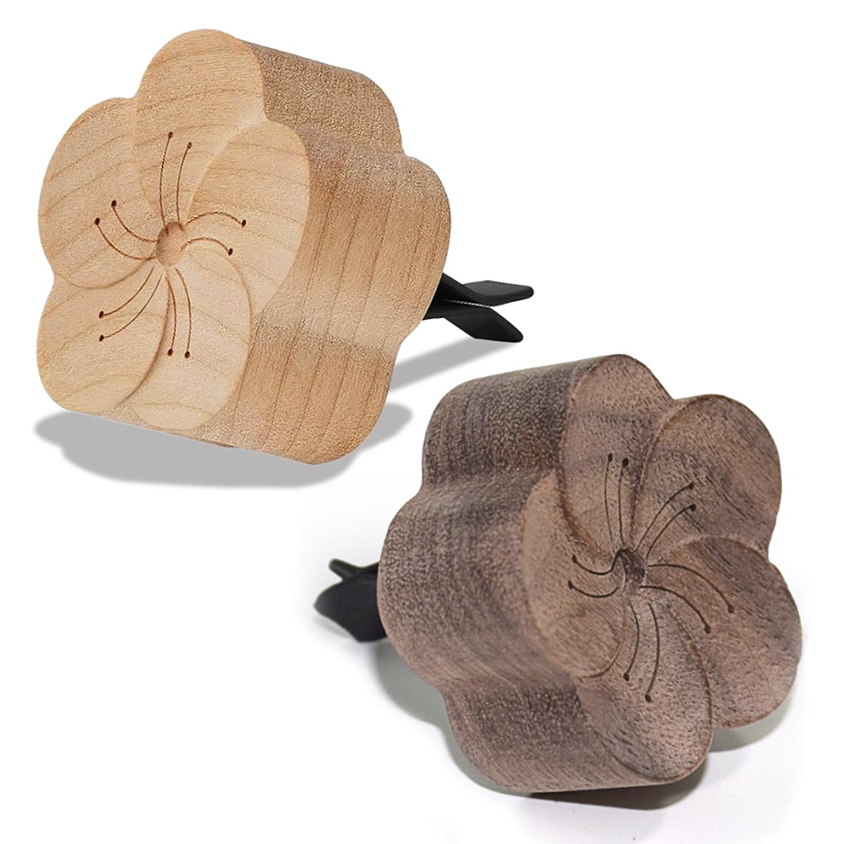 Wood Flower Essential Oil Diffuser, Car Air Freshener Vent Clip Aromatherapy Diffuser for Essential Oils, Clip for Office Bedroom (2Pack Dark+Light)