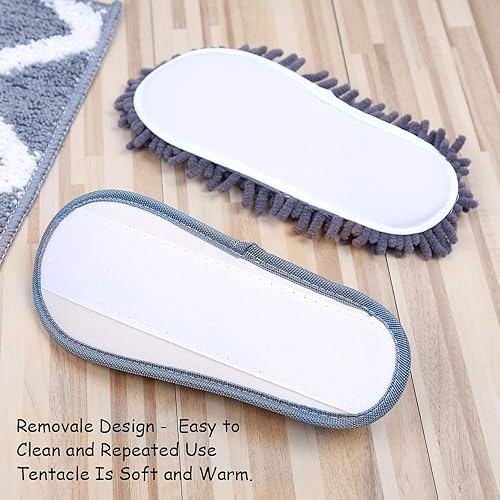 Miniatura 4 de KISSTAKER Un par de limpiadores de fregona para el hogar, zapatos de limpieza desmontables con 1 par de suelas de terciopelo coral (gris)
