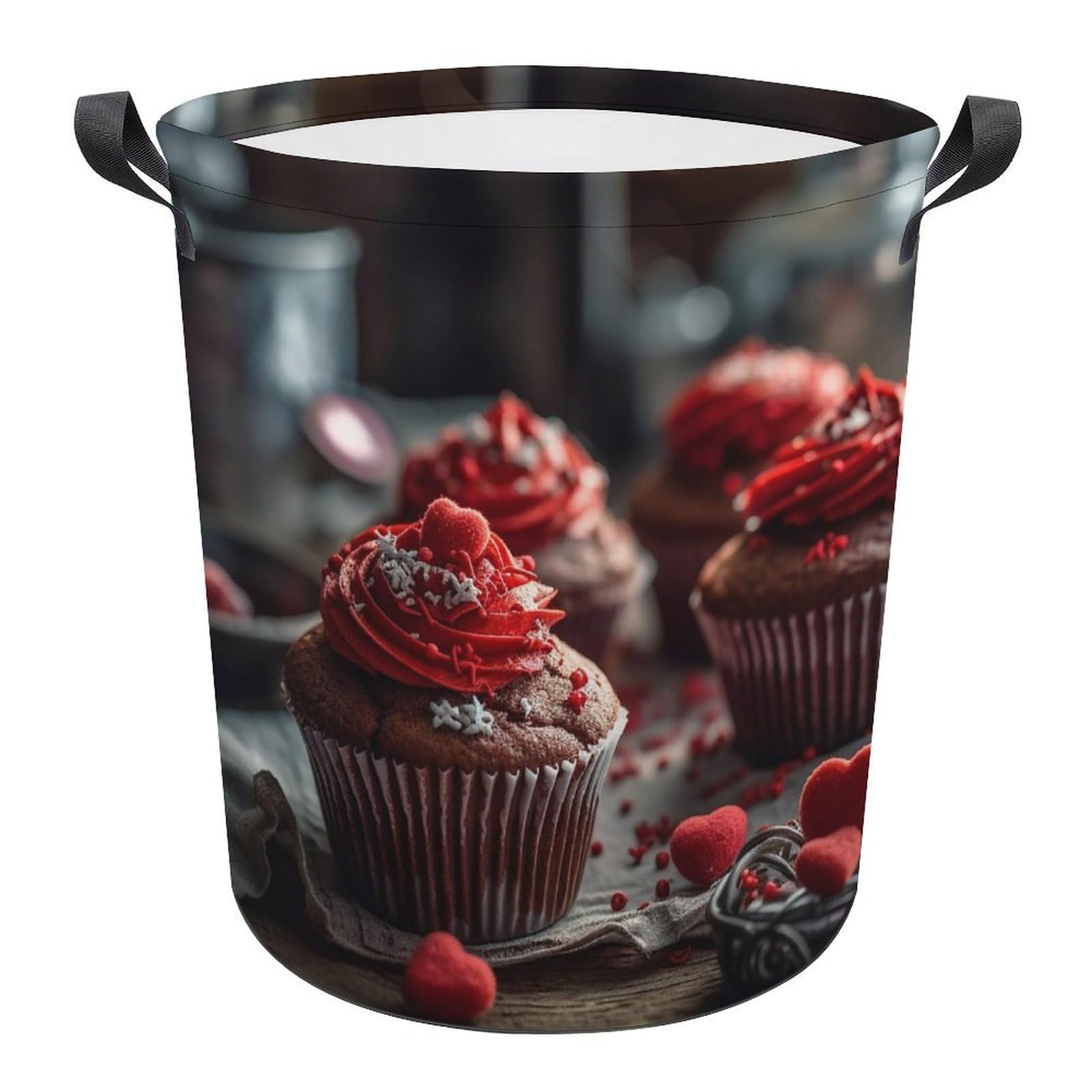 Panier à linge imperméable grand format rouge à motifs cupcakes pour salle de bain