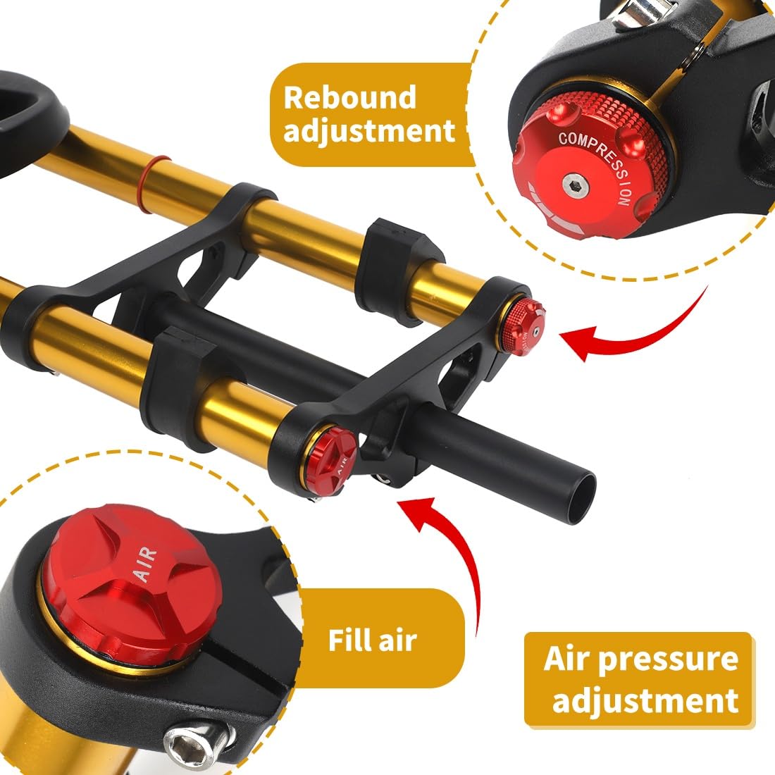 Forcella MTB 20 ammortizza taescursione 180mm Bici da 4.0 Fat Suspension Dritta QR 9x135mm Freno a Disco Rimbalzo Regolabile Forcella Fat Air for Bici elettrica Neve Spiaggia