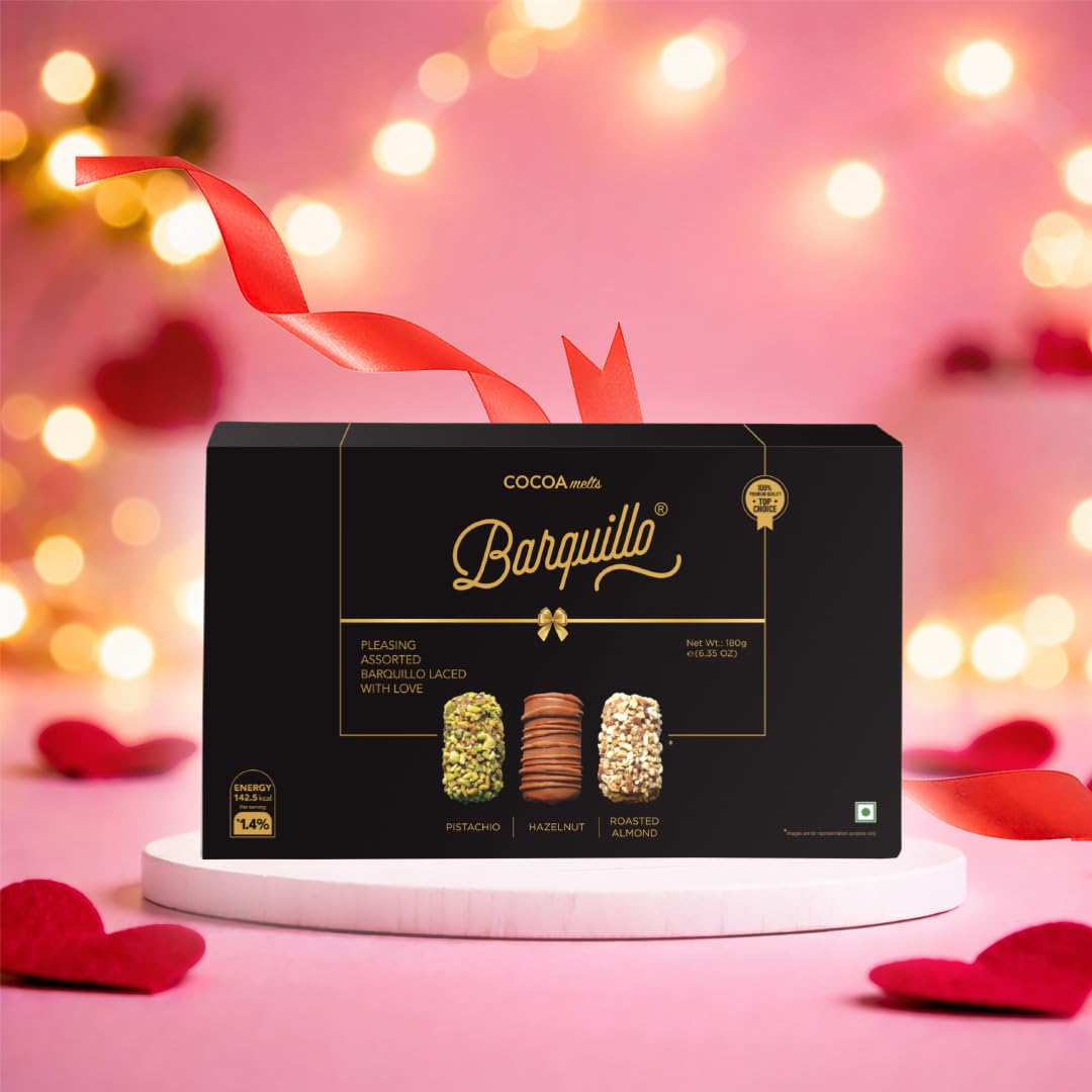 Barquillo Assorted Premium Chocolate Gift Pack Box - 16 Pcs (320 gm) | Roasted Almonds, Hazelnut and Pistachio imported | Dubai couverture taste | Valentine's Day Gift Pack Celebration