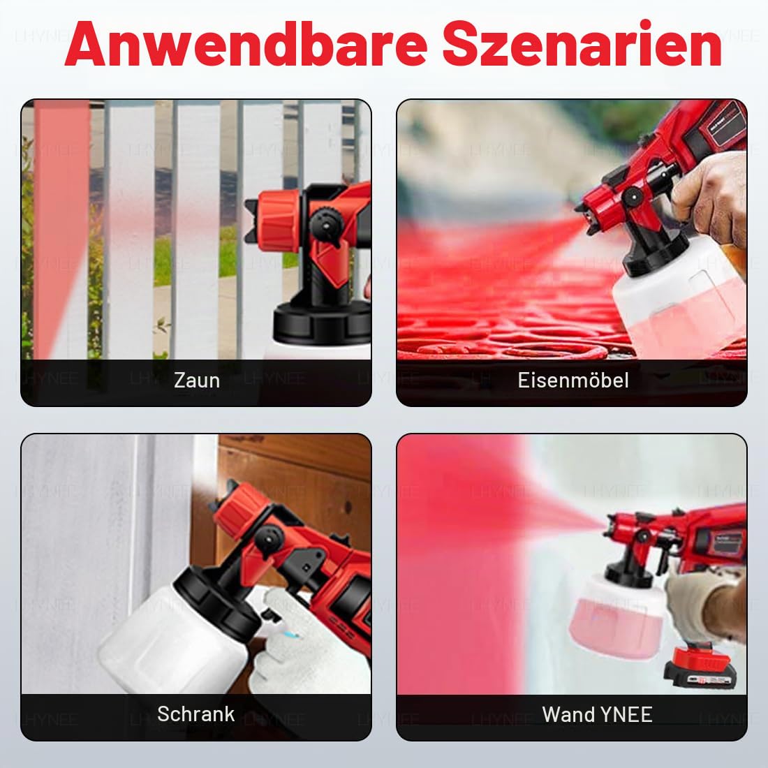 Akku Farbsprühsystem, 21V 30000RPM Kabellos Lackierpistole Mit 2X 5000mAh Akkus, 5 Düsen Und 3 Sprühmodi, 1000ML Behälter, Farbsprühpistole Elektrisches Zum Streichen Von Wänden, Zäunen Und Decken