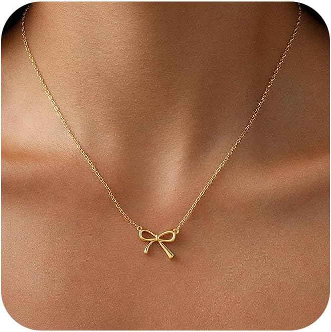 Bow Necklace for Woman Preppy Dainty Coquette Choker Pendant Bow Jewelry Trendy Cute Gold Necklace for Woman Aesthetic Gift