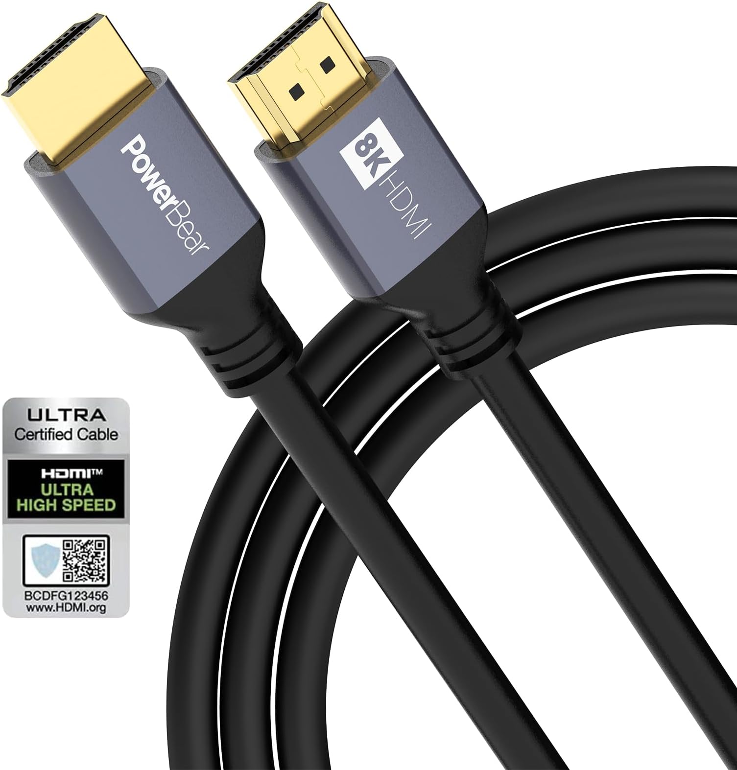 PowerBear8K HDMI 2.1 Cable 6.6 ft | 48Gbps High Speed 4K@120Hz Rubber Cord 144Hz 8K@60Hz, eARC, Dynamic HDR 10,for Laptop, Monitor, PS5, PS4, Xbox One, Fire TV, Apple TV & More