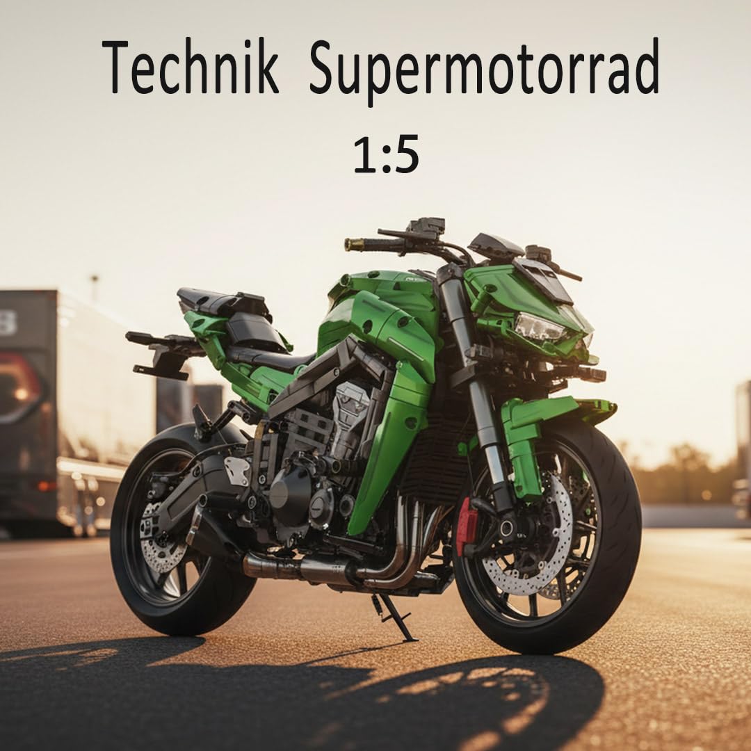 Technik Motorrad Bausteine, 2089 Klemmbausteine 1:5 MOC Rennen Motorrad Bausatz Erwachsene,Technik Supermotorrad Modellbausatz, Superbike Spielzeug Geschenk für Erwachsene