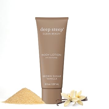 Deep Steep Body Lotion, Brown Sugar Vanilla, 8 oz Moisturizer with Coconut Oil, Shea Butter, Argan Oil, Aloe Vera & Niacinamide Vegan, Clean Beauty, Daily Skin Hydration
