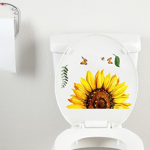 Miniatura 7 de Calcomanías autoadhesivas para tapa de asiento de inodoro, hojas verdes, flores, hojas, flores, para tapa de inodoro, bricolaje, extraíble,