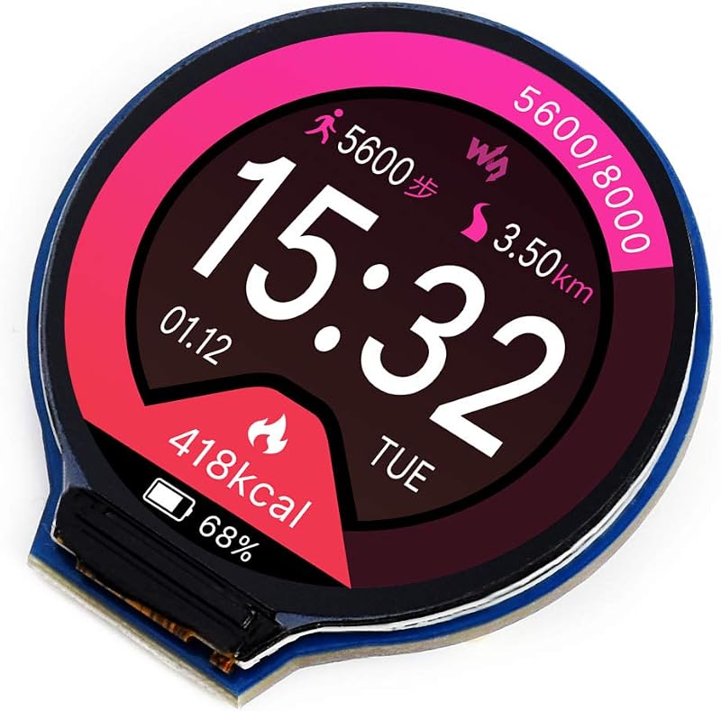Waveshare 1.28inch Round LCD Module Display for Raspberry Pi/Jetson Nano 65K RGB Colors 240×240 Resolution with SPI Interface Embedded GC9A01 Driver