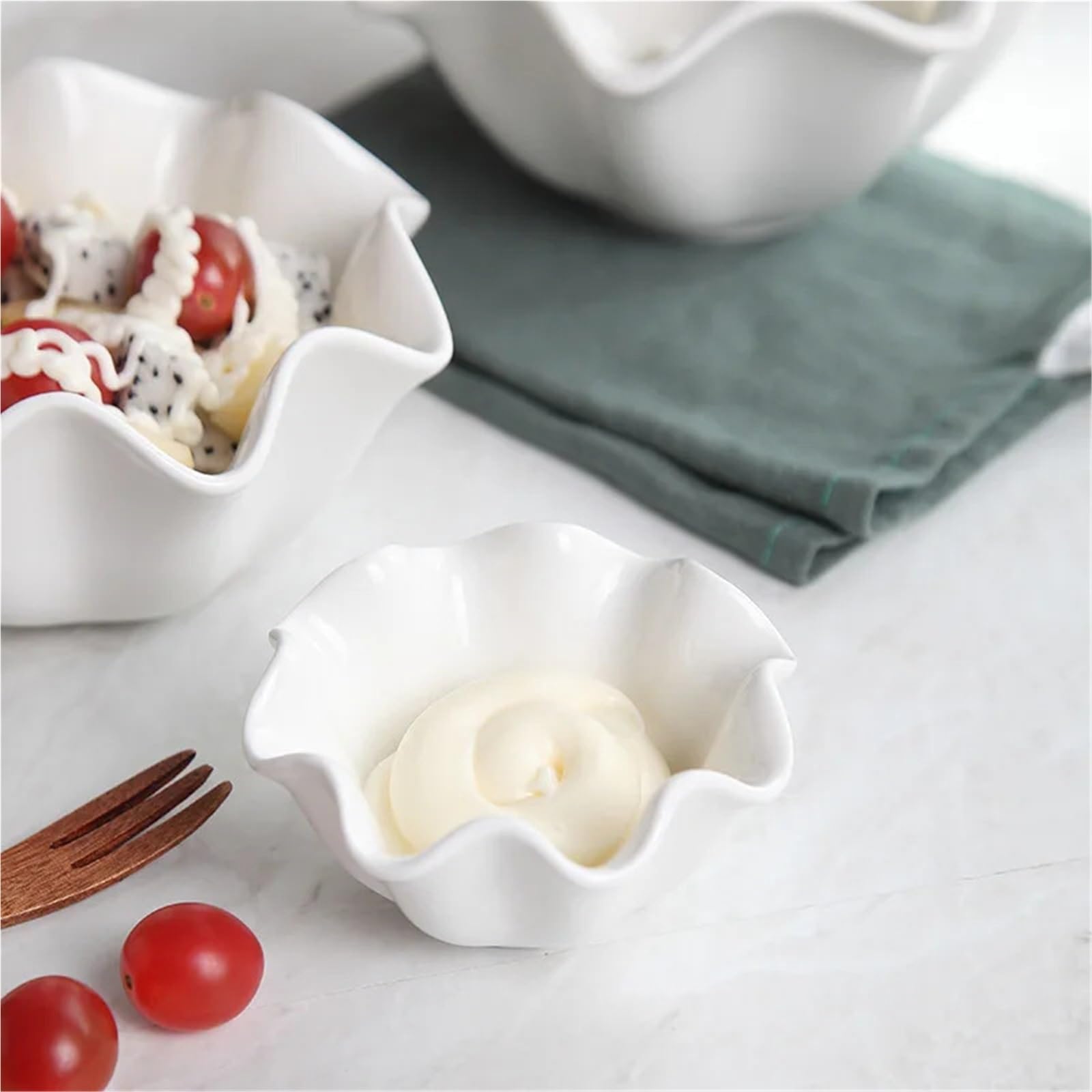 Coppe Gelato 2 pezzi in ceramica tazza for insalata di frutta ciotola for gelato bianca piatto di pasta occidentale for la casa cucina dessert ciotola for snack di frutta secca Per Dessert(15.5*7cm)