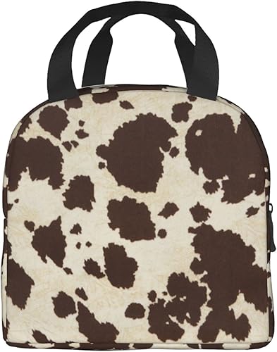 Miniatura 3 de VOOHDDY Bolsa de almuerzo con aislamiento marrón vintage con estampado de vaca para hombres y mujeres, contenedor reutilizable, impermeable,