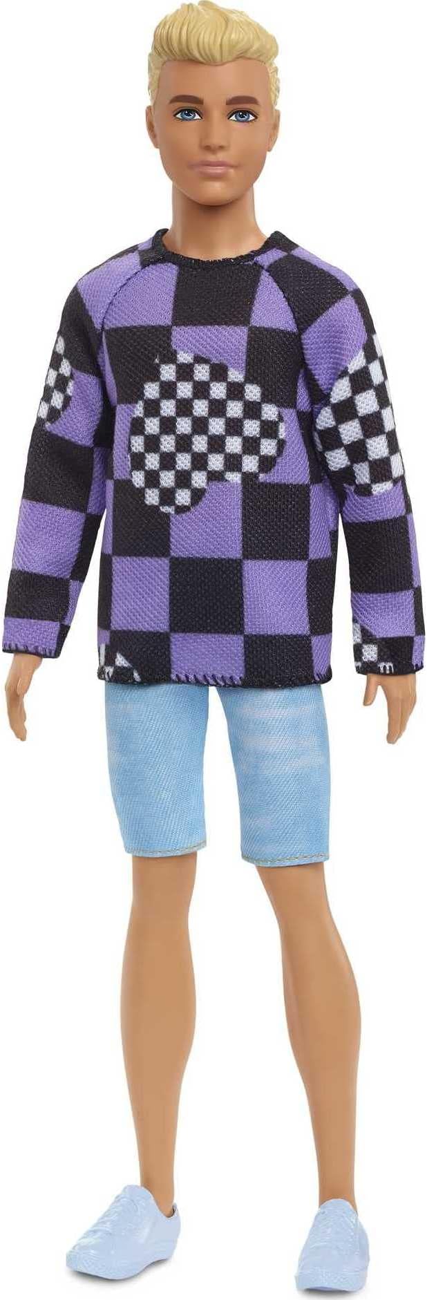 Barbie Ken Fashionistas Doll #191, Blonde, Checkered Sweater, Shorts, 3 to 8