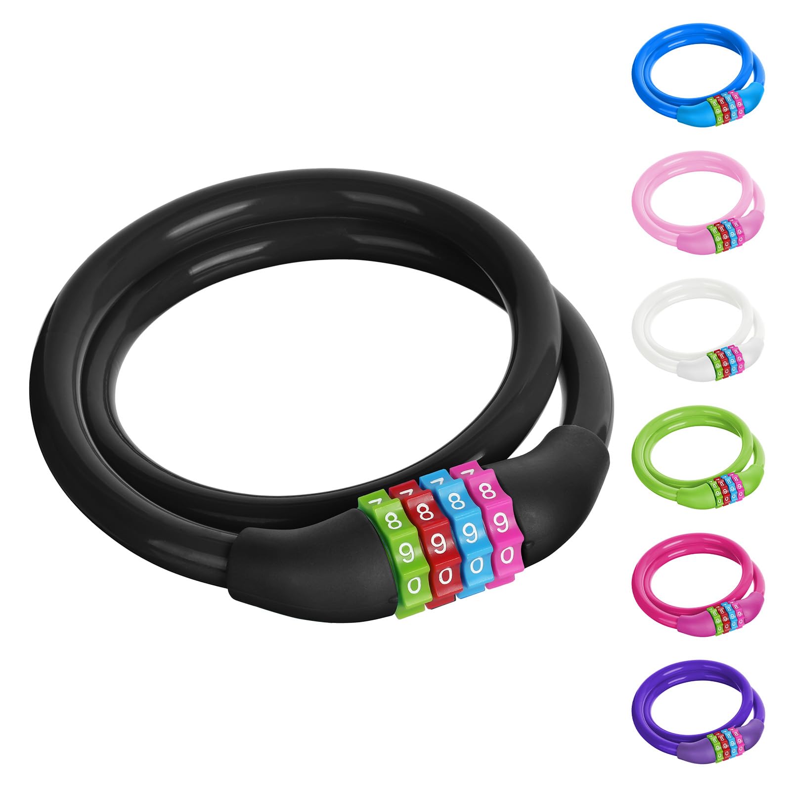 AOOSA 4-Digit Password Bicycle Lock, Portable Anti Theft Cable Lock