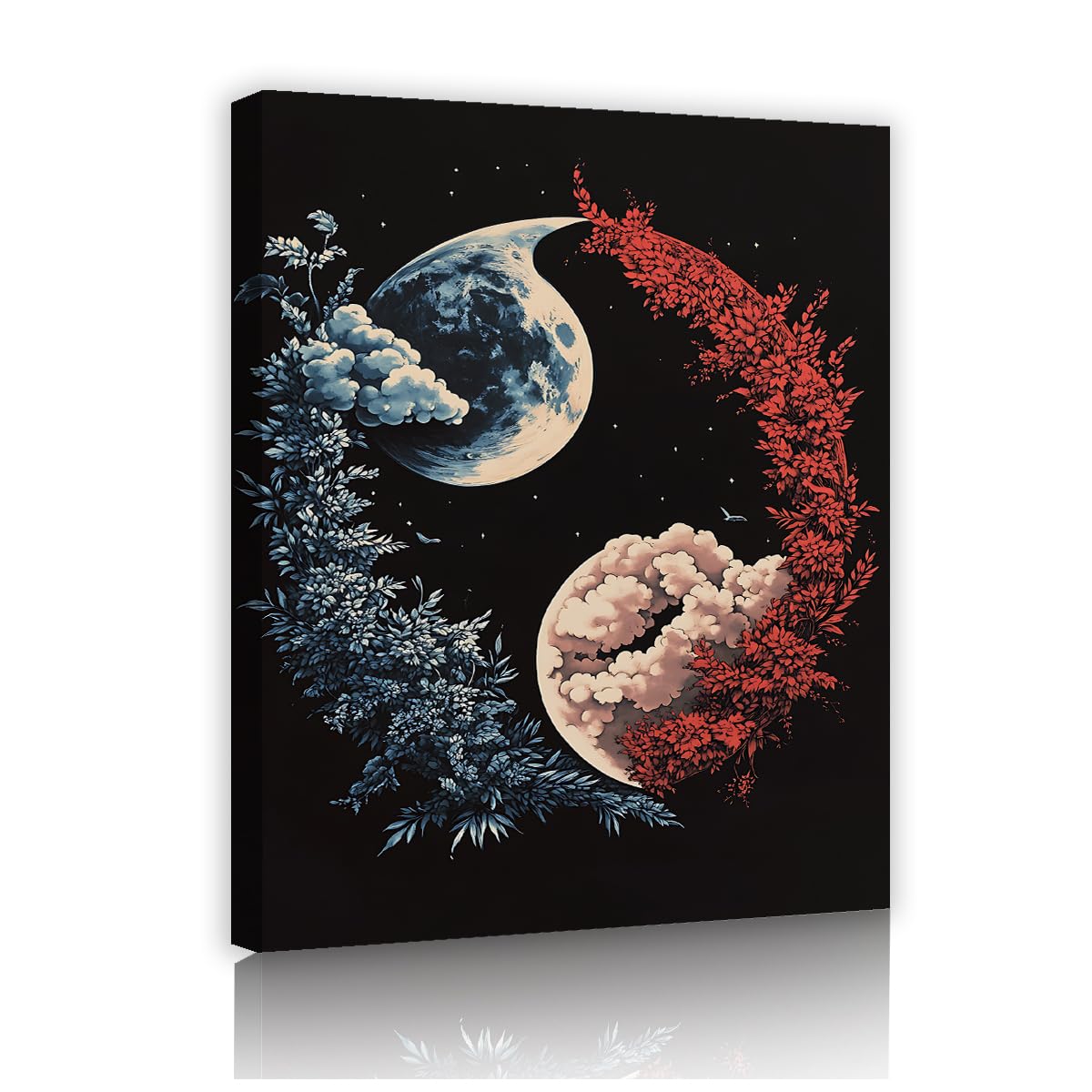 Via Vela Esthétique Lune Toile florale Art mural Affiche planète Peinture Nature Yin Yang Fresques modernes pour salon Chambre Décoration intérieure 45x60cm