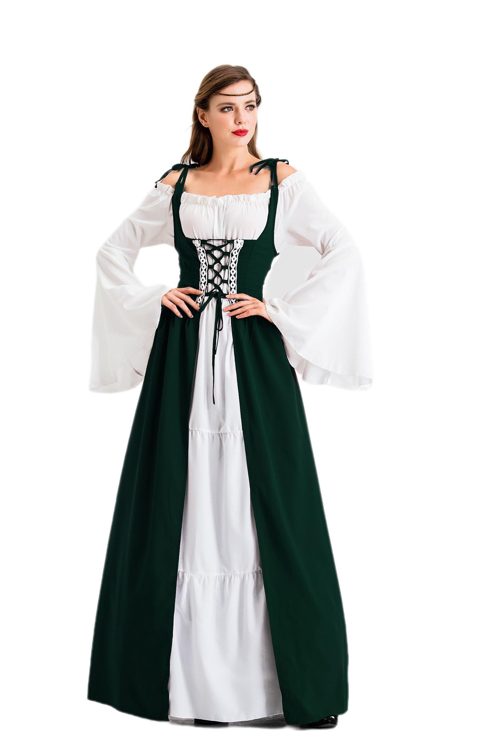 Abito rinascimentale da donna, abito medievale con maniche a tromba medievale vittoriana regina costume maxi abito