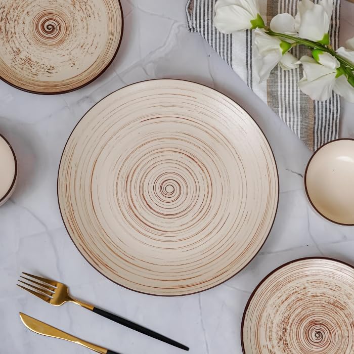 Image of Ceramic Dinner Set, Twist Brown, 18 Pieces