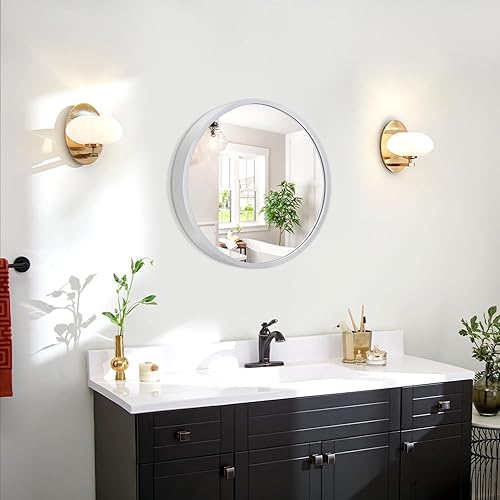 Miniatura 3 de JJUUYOU Espejo redondo de pared para baño, espejos plateados, marco de metal, pequeño espejo de maquillaje para sala de estar, dormitorio, entrada y