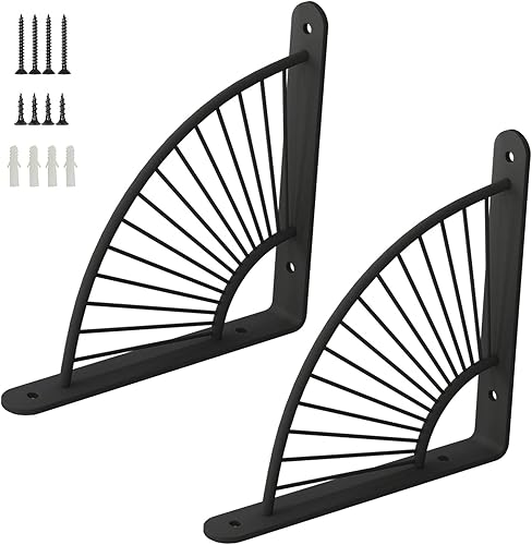 Soportes de estante negros, soporte de estante flotante industrial, soportes de estantería retro montados en la pared, soportes de metal decorativos