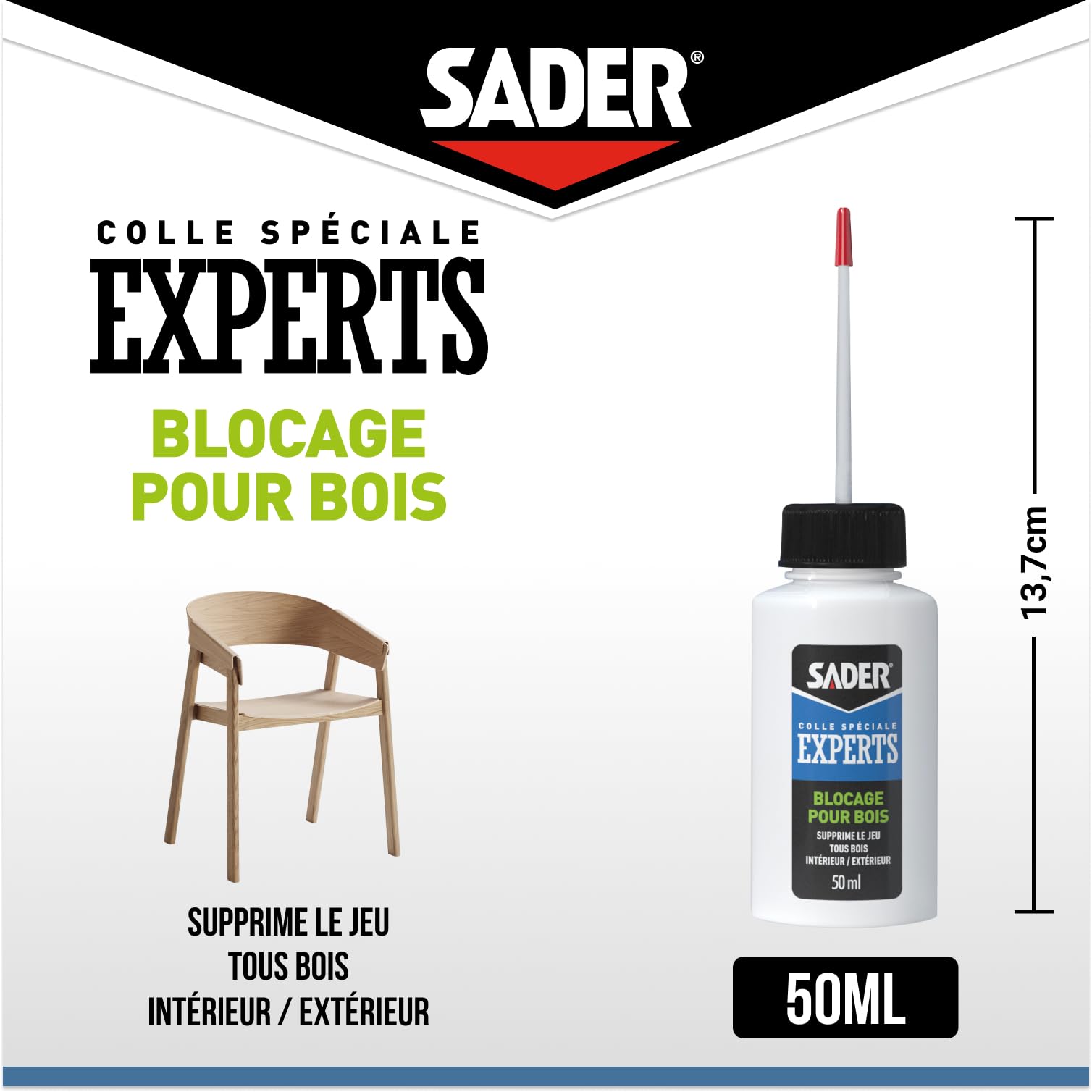 Sader Colle Bois Bloquage 50ml Blister Blanc
