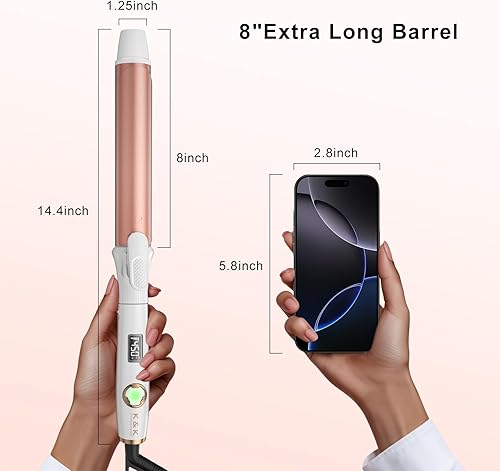 Miniatura 3 de K&K Estilizador de barril largo, rizador de 1 14 pulgadas con recorte, varita rizadora de pelo profesional con revestimiento de cerámica, calentador