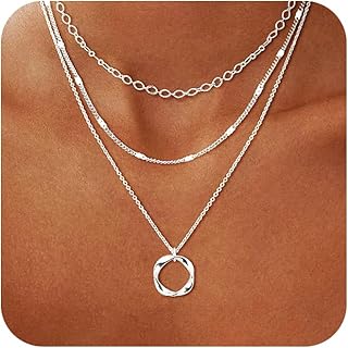 Silver Plated Layered Choker Necklaces for Women, Stackable Stacked Stac...