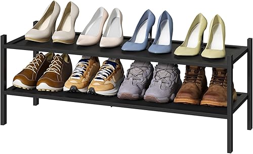 Vista 37 de Zapatero de bambú para entrada, apilable de 2 niveles, plegable, natural, organizador de zapatos para armario de pasillo, zapateros independientes