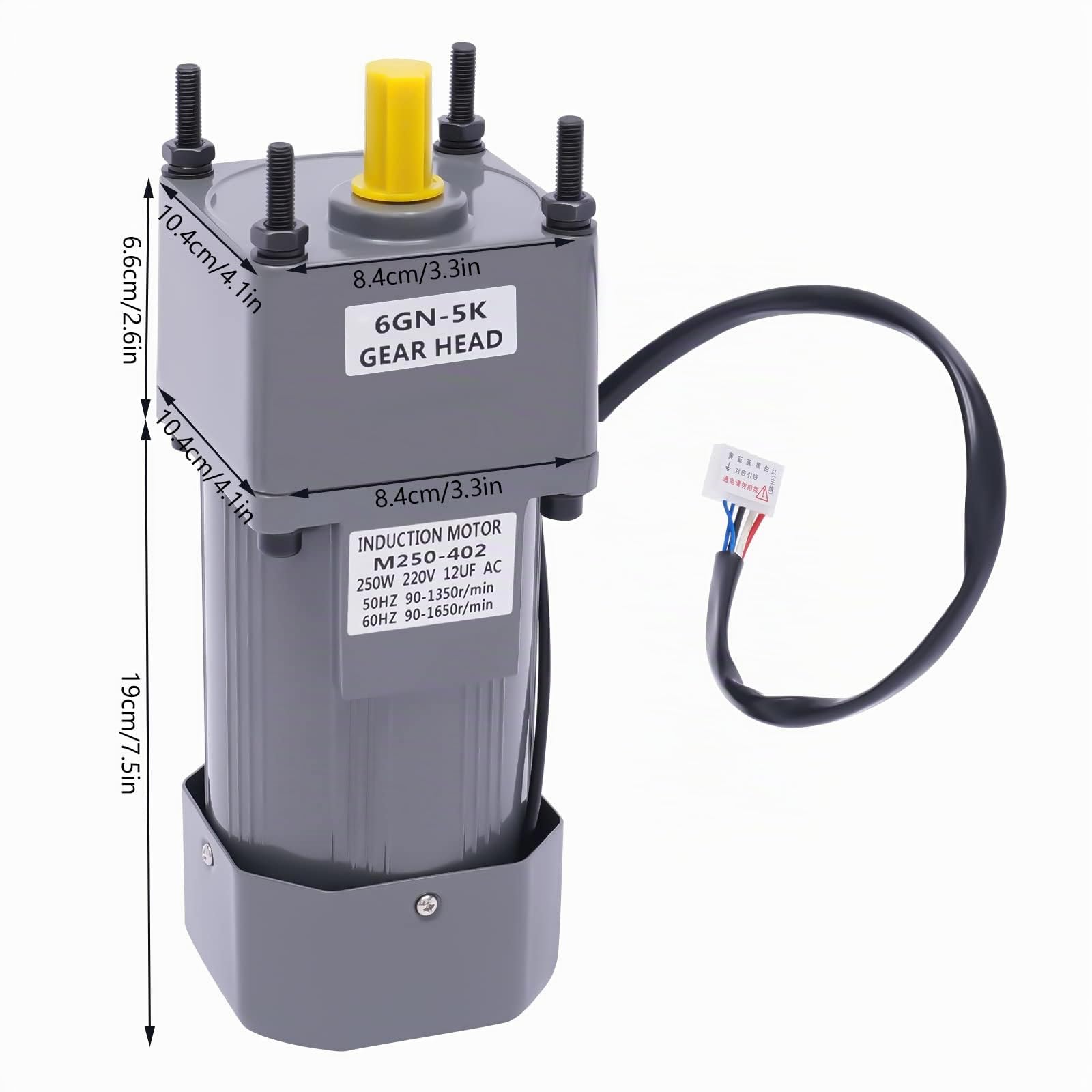 Motor de engranajes con regulador de velocidad, 250 W 220 V, motor eléctrico reversible asíncrono con soporte, motor de engranaje ajustable 5 K, alto par de torsión AC, diámetro del eje 15 mm