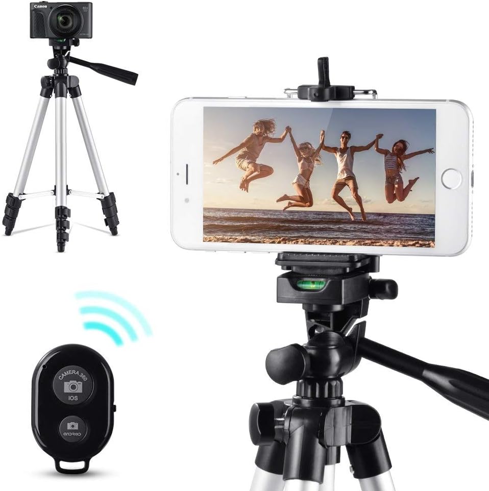 EYUVAA LABEL 40" Aluminium Phone Tripod Stand, Basic Camera Tripod, 3-Way Pan/Tilt Head, Carrying Bag, Camera Shutter and Universal Phone Mount Holder for Tiktok YouTube Helo Video Making