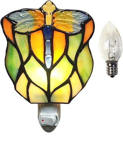 Luz nocturna de libélula de vidrieras, adecuada para dormitorio, pasillo, baño, habitación de los niños, esto sería un gran regalo para un
