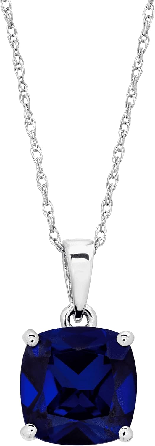Gemstone Cushion Solitaire Pendant Necklace in 14K Gold, 18"
