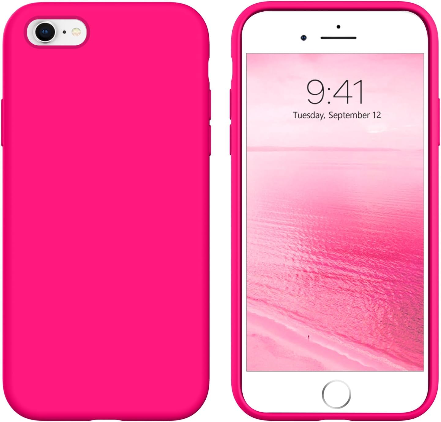 GUAGUA Compatible with iPhone 6s Case iPhone 6 Case Liquid Silicone Soft Gel Rubber Slim Light Microfiber Lining Cushion Texture Cover Shockproof Full Body Protective Case for iPhone 6/6S, Hot Pink