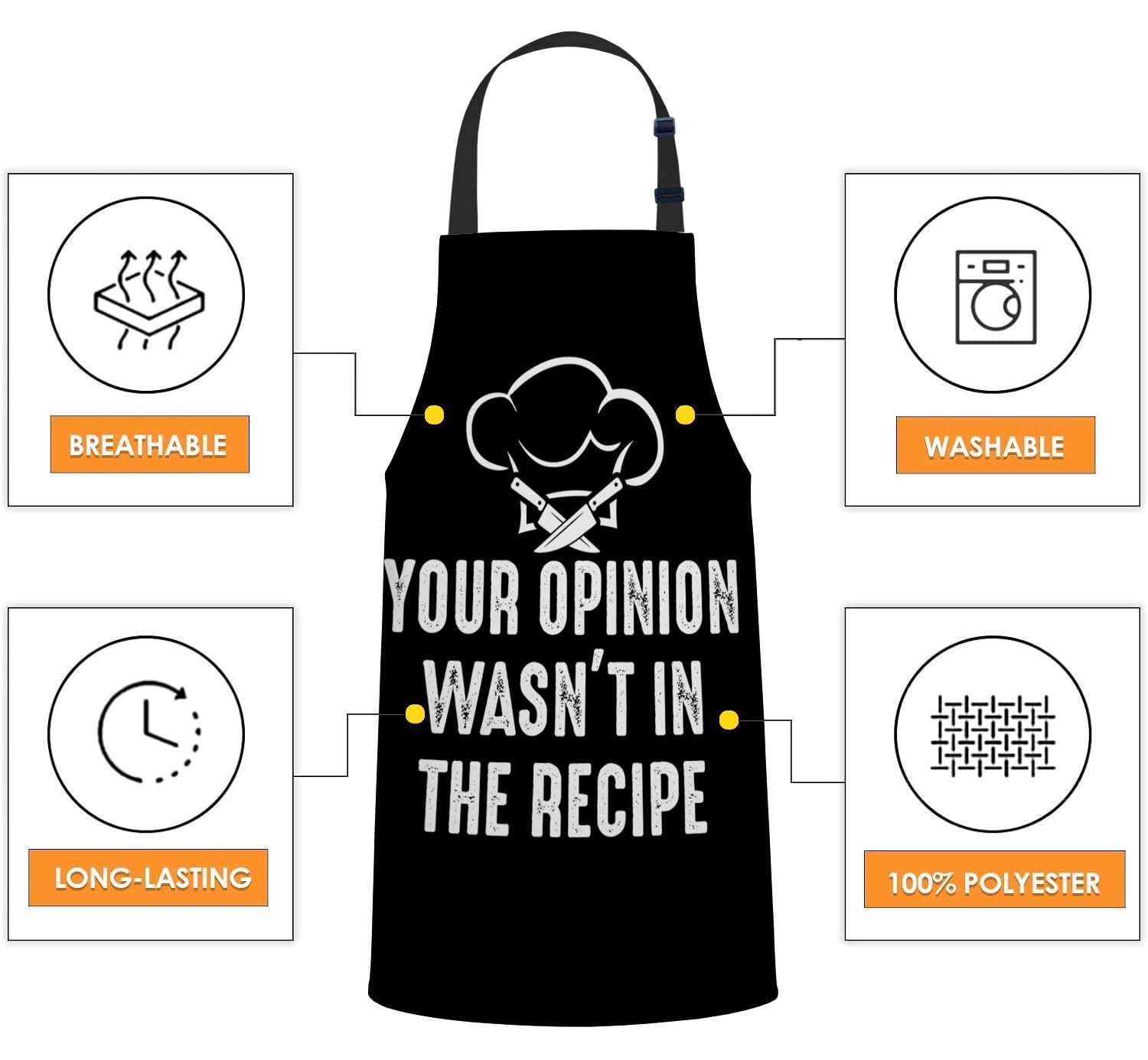 Smooffly Funny Chef Apron - Men & Women's Cooking and Baking Apron, Kitchen & BBQ Bib, Your opinion wasn't in the recipe, 27x31 Inch - Image 4