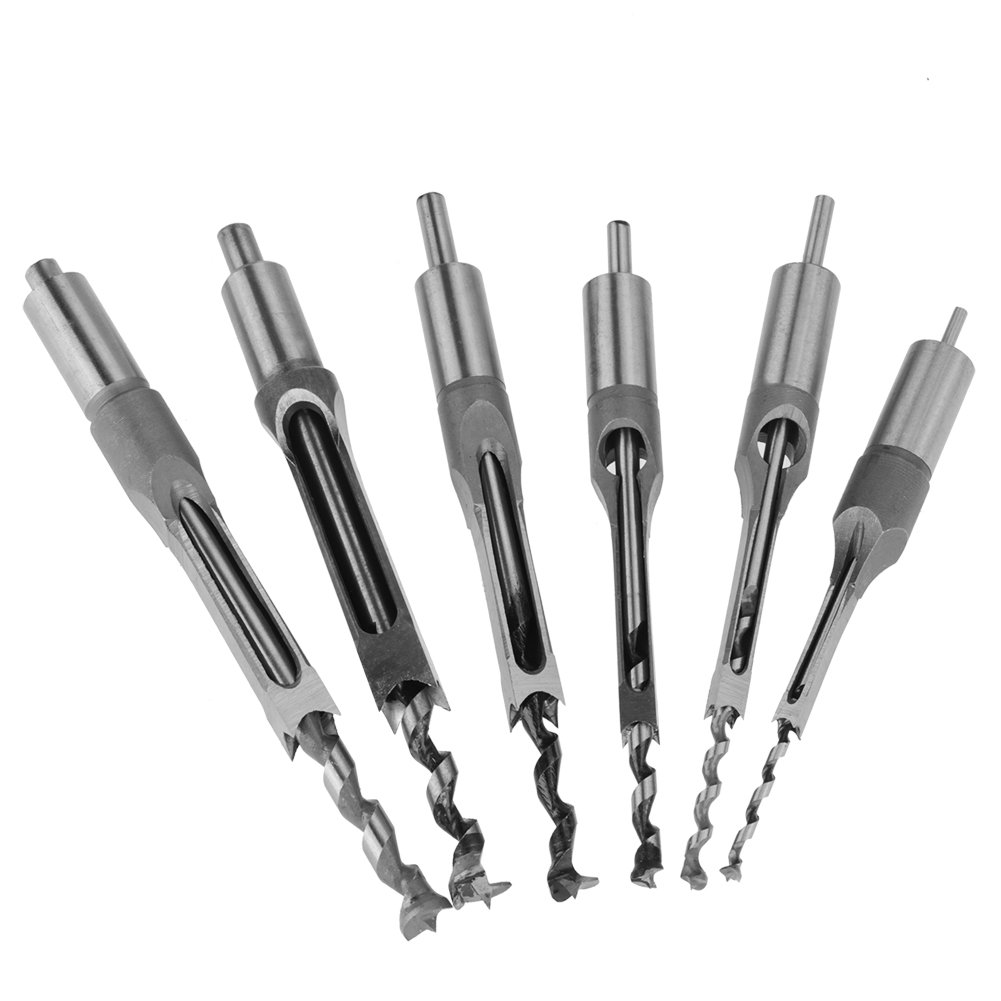 Saw Drill Bit, 6Pcs SquareHole Saw Auger Drill Bit Mortising Chisel