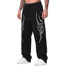 Mens Y2K Gothic Wide Leg Sweatpants Baggy Goth Grunge Drawstring Pants 2000s Streetwear Graphic Joggers with Pocket