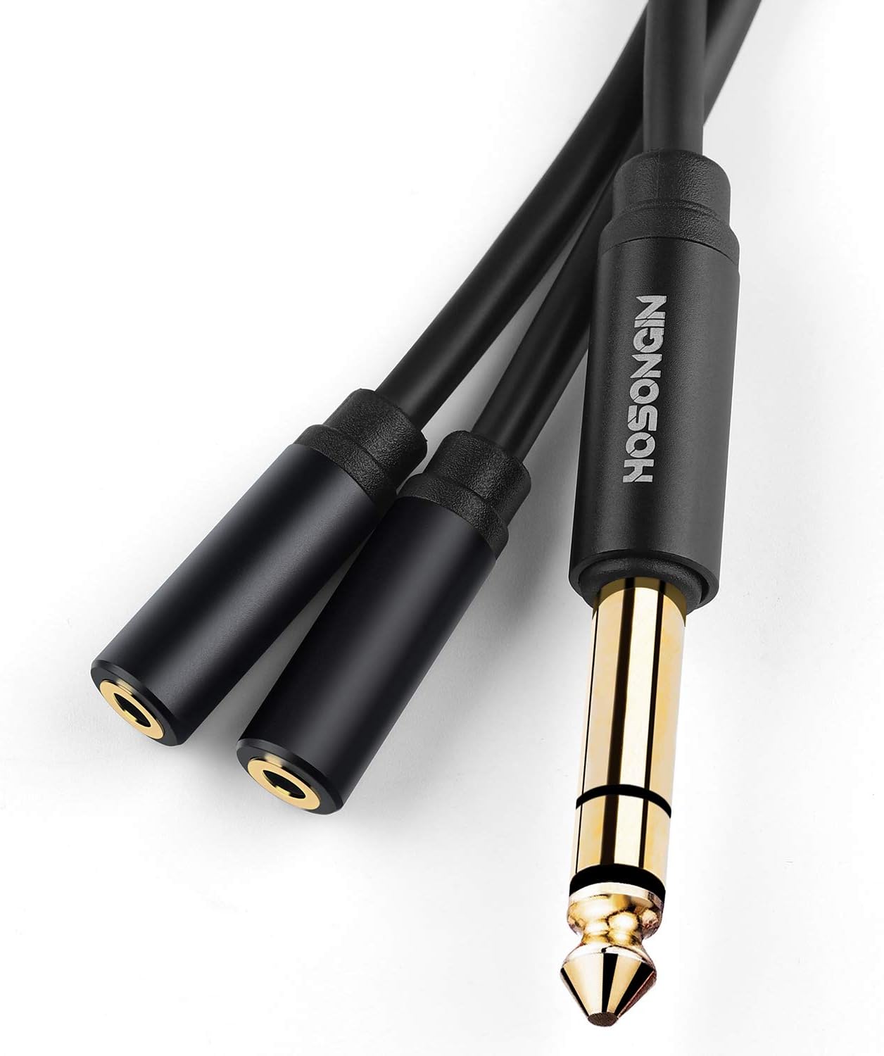 HOSONGIN 1/4 inch TRS to Dual 3.5mm Female Y Cable, 1.5ft, Black Copper Wire & Gold Plated Connectors, Compatible with Headphones HOSONGIN 1/4 inch TRS to Dual 3.5mm Female Y Cable, 1.5ft, Black Copper Wire & Gold Plated Connectors, Compatible with Headphones