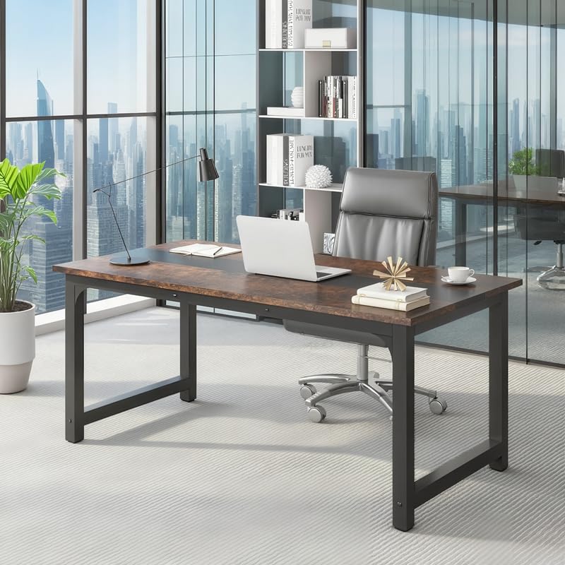 Escritorio industrial para computadora de 160 x 80 x 74 cm, escritorio de oficina rústico, estación de trabajo de estudio y juegos, mesa de comedor grande (negro)