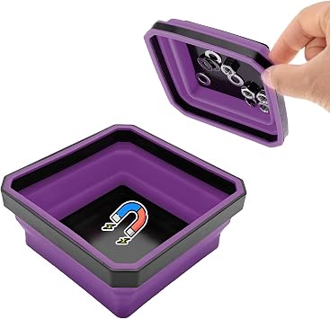 Collapsible Magnetic Parts Tray, 4.5 Inch Foldable Silicone Bowls with Double-Sided Magnetic Base, Parts Tray Organizer for Bolts Nuts Washers Pins Screws, Car Accessories Purple