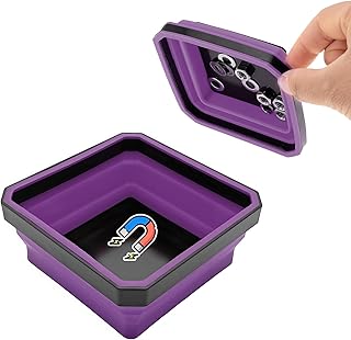 Collapsible Magnetic Parts Tray, 4.5 Inch Foldable Silicone Bowls with Double-Sided Magnetic Base, Parts Tray Organizer for Bolts Nuts Washers Pins Screws, Car Accessories (Purple)