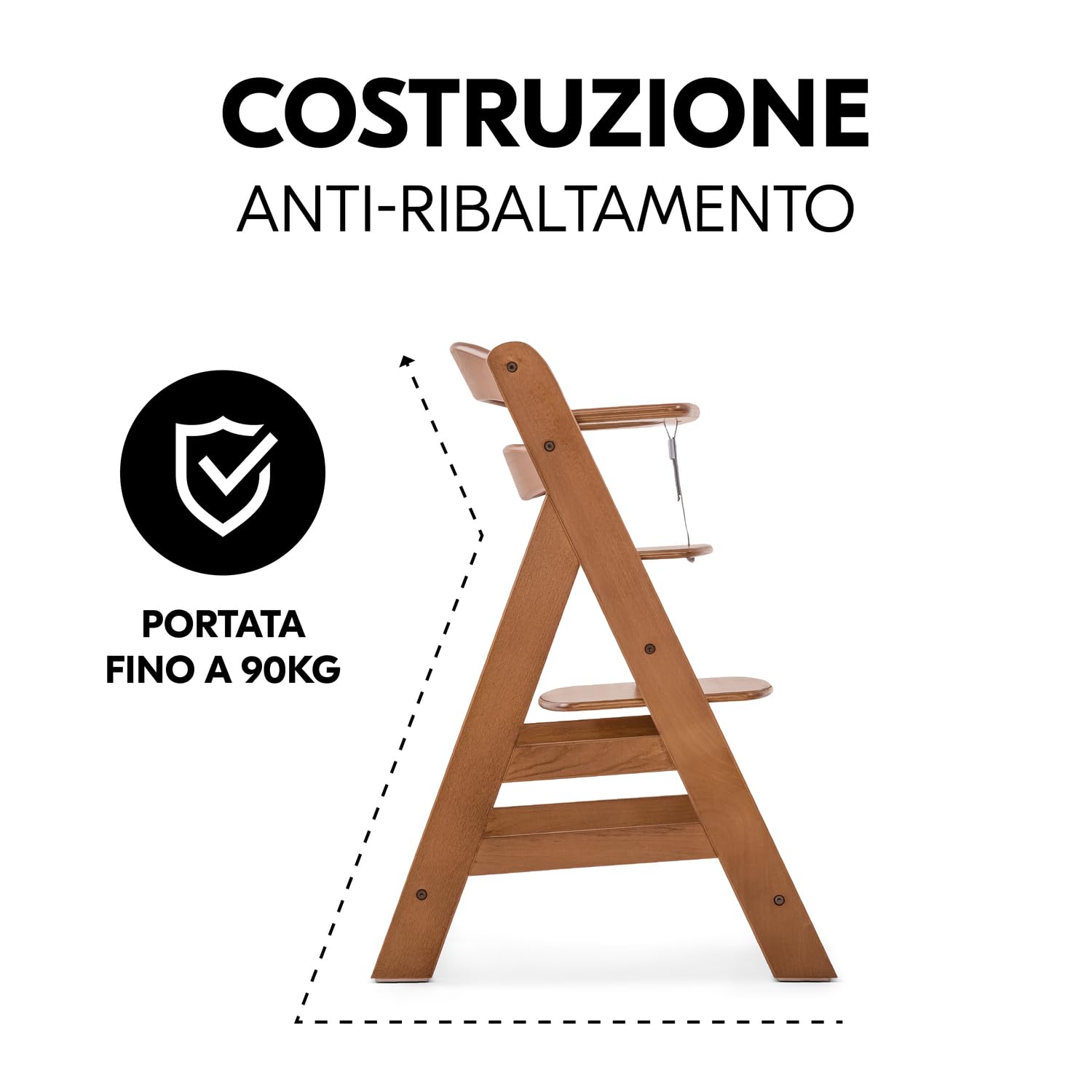 hauck Seggiolone Pappa in Legno Alpha+ - Seggiolone Evolutivo da 6 mesi fino a 90 kg - Sedia Evolutiva con Barra Frontale, Cintura Inguinale e a 5 Punti - Legno Certificato FSC® - Noce