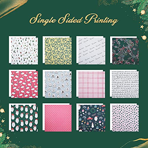 Vondyu Cardstock 12"X12",Christmas Scrapbook Paper Pad,Single-Sided Scrapbooking Christmas Pattern Designer Paper With Aesthetic Stickers For Journaling 27Pcs Decorative Craft Paper Scrapbook Supplies #TOP3